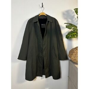 VTG London Fog Men's Dark Green Combed Cotton Claeth Cloth Trench Coat Size 42R